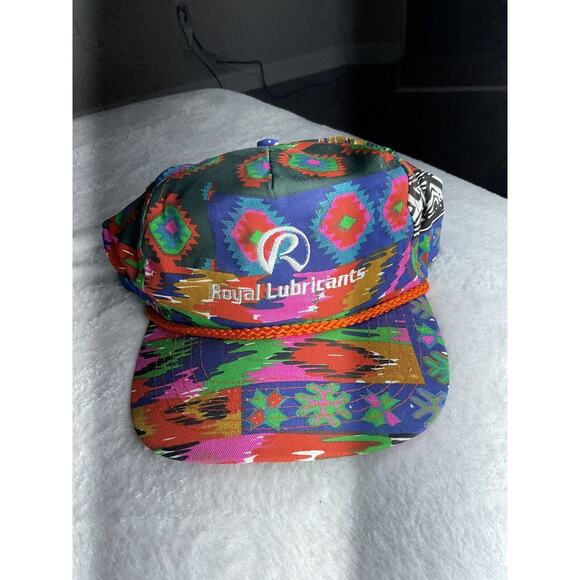 Vintage 90s Pink Blue All Over Print Snapback Hat Cameo Cap Royal Lubricant Rope - Picture 1 of 12